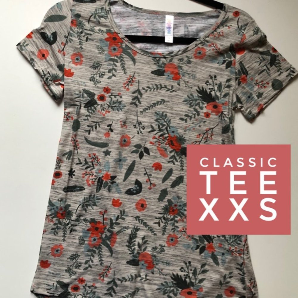 NWT LuLaRoe Classic T, Gray with Floral Print, Size XXS